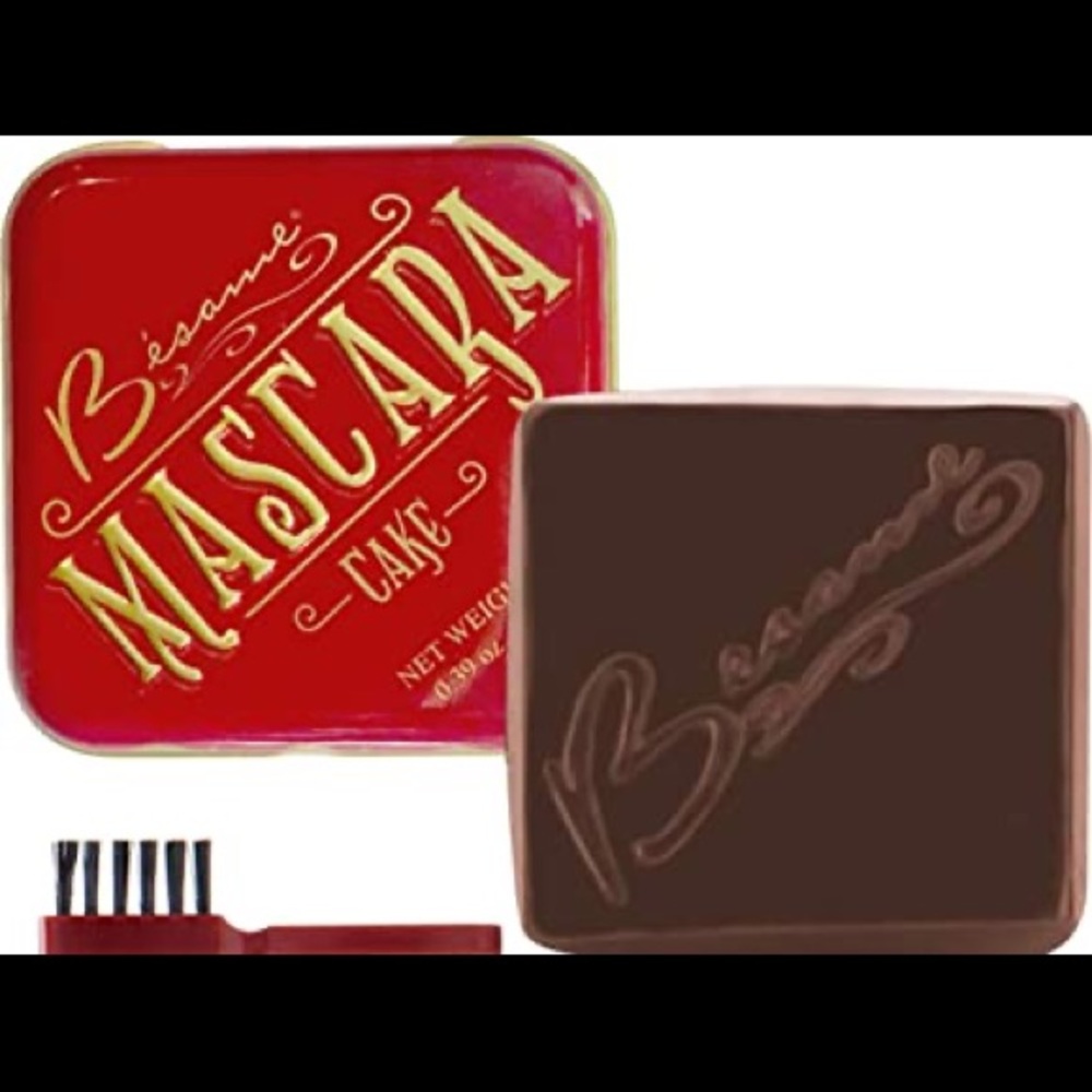 EUC Besame Cosmetics Brown Mascara Cake and Brush